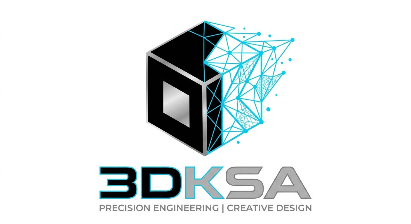 3DKSA logo concept: dissolving 3D cube in cyan wireframe